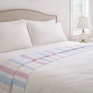 USA Basics King Flat Sheet Cotton Blend No Iron Vintage Pastel Stripe